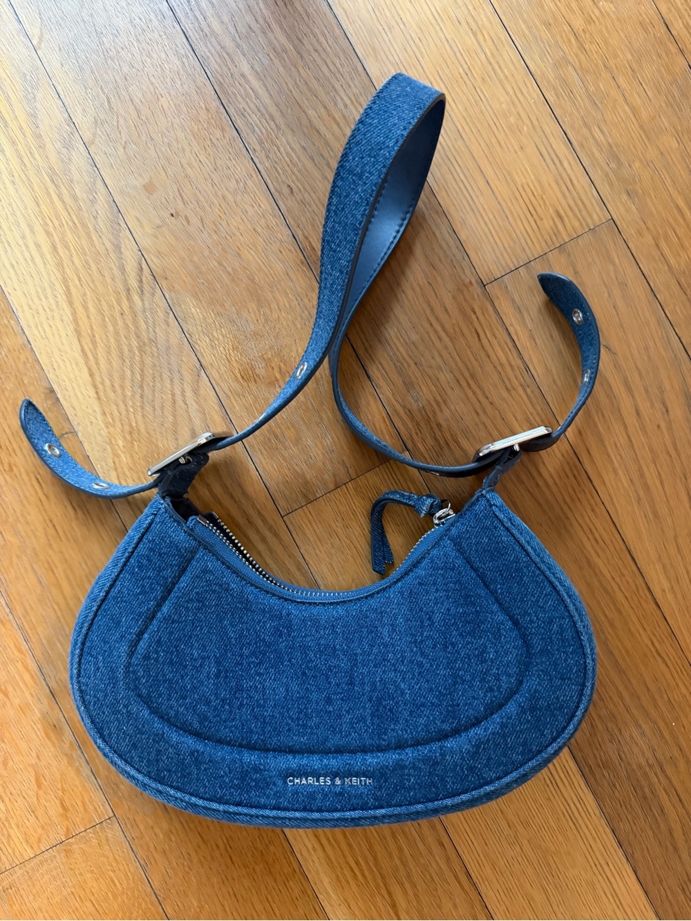 Charles & Keith Petra Denim Crescent Shoulder Bag